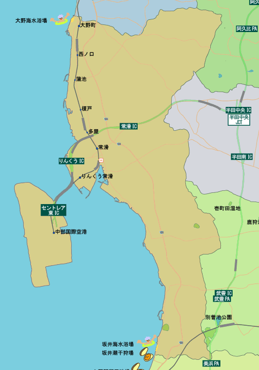常滑市の地図